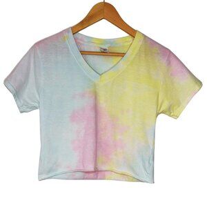 Dreamsicle Womens Pastel Tie Dye Cropped T Shirt Size XSmall Short Sleeve V Neck
